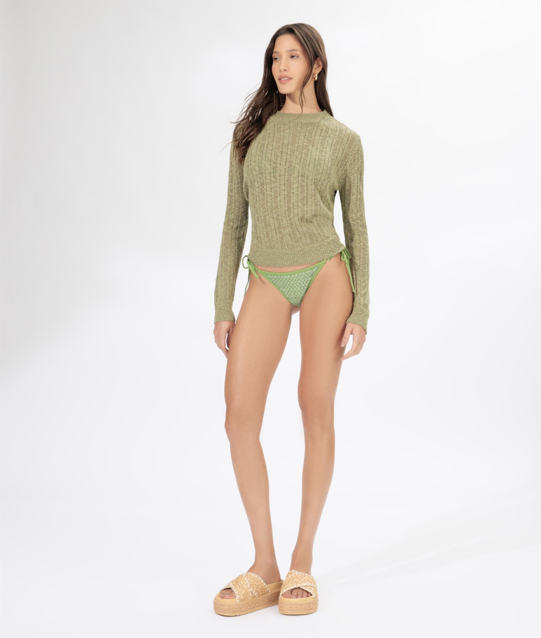 Suéter Manga Longa Tricot Verde Army