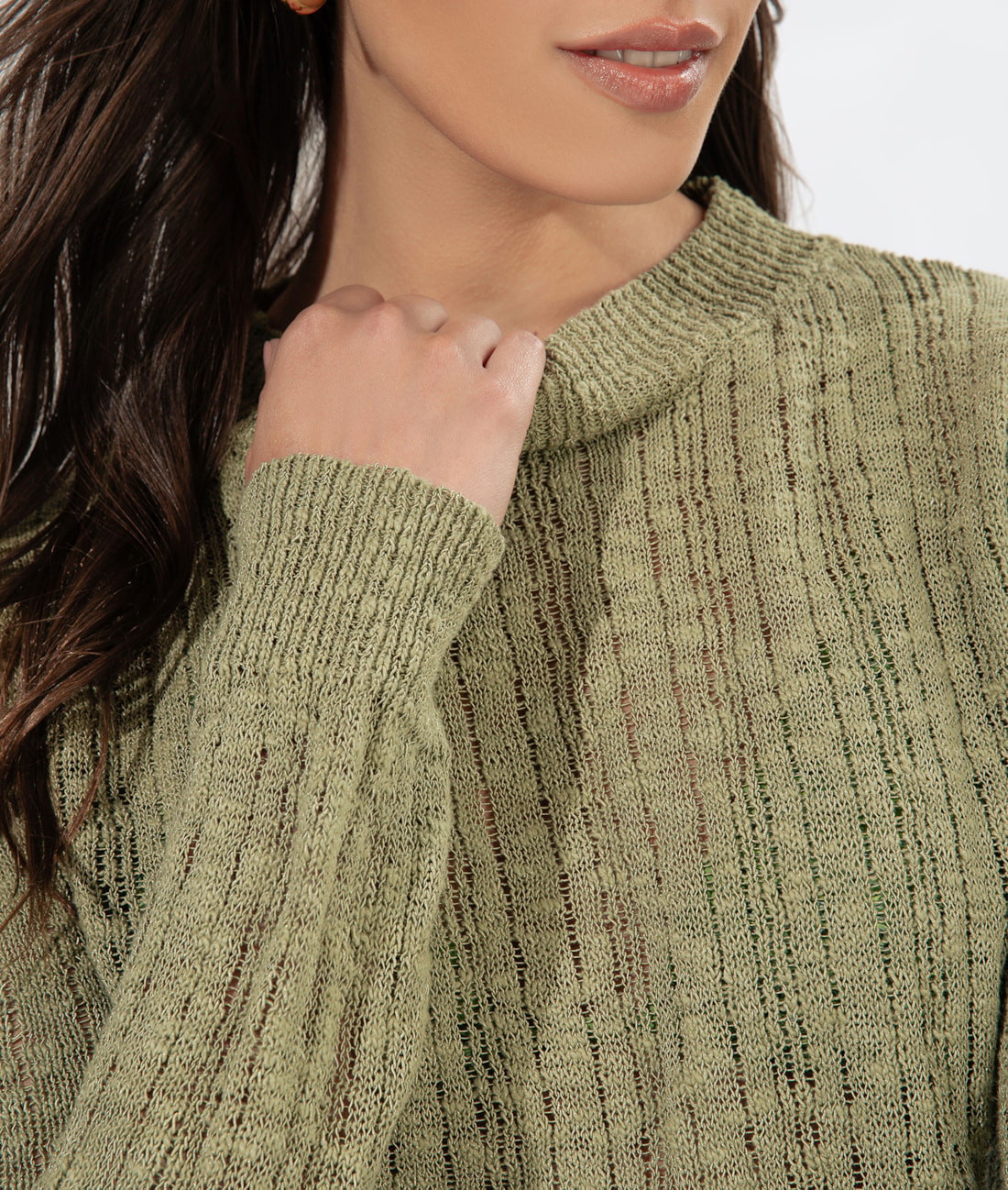 Suéter Manga Longa Tricot Verde Army