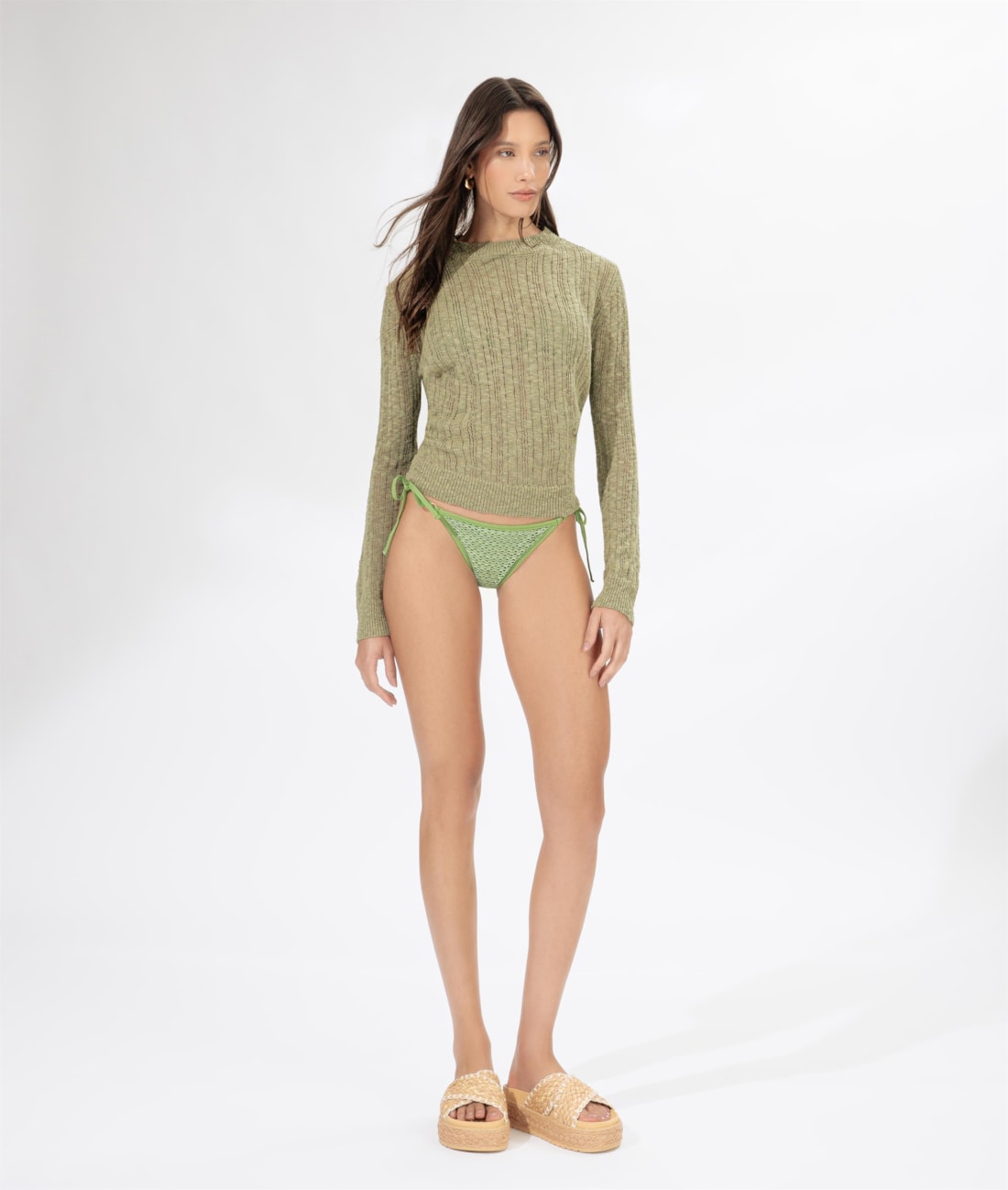 Suéter Manga Longa Tricot Verde Army