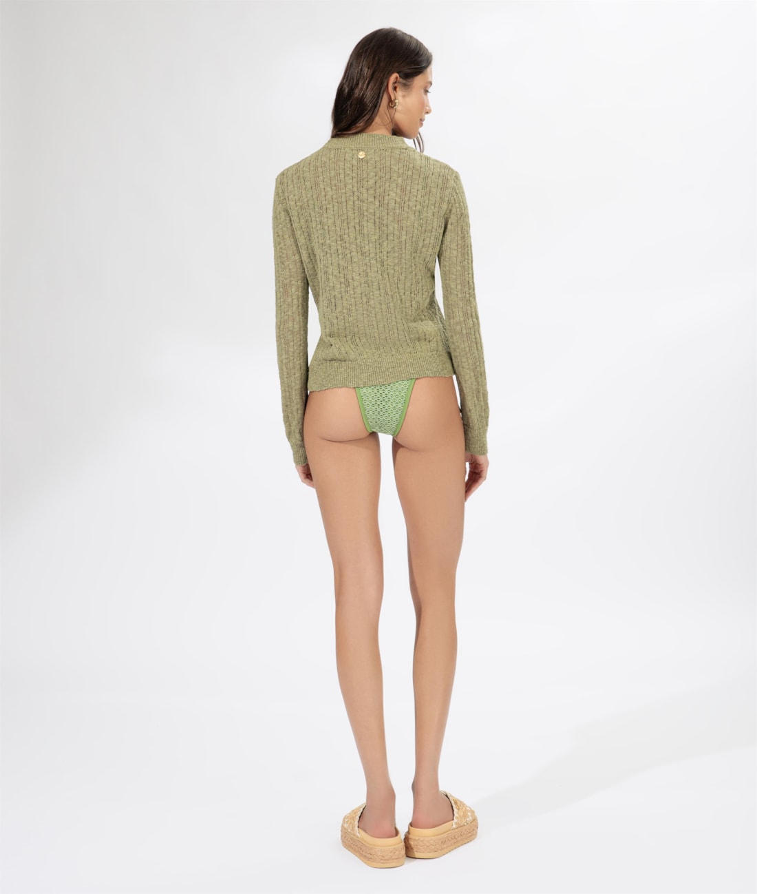 Suéter Manga Longa Tricot Verde Army