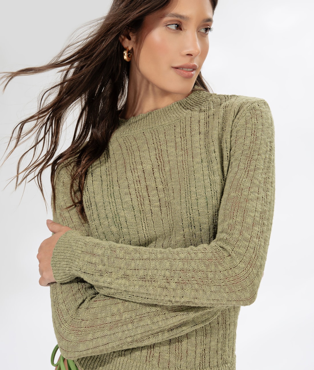 Suéter Manga Longa Tricot Verde Army