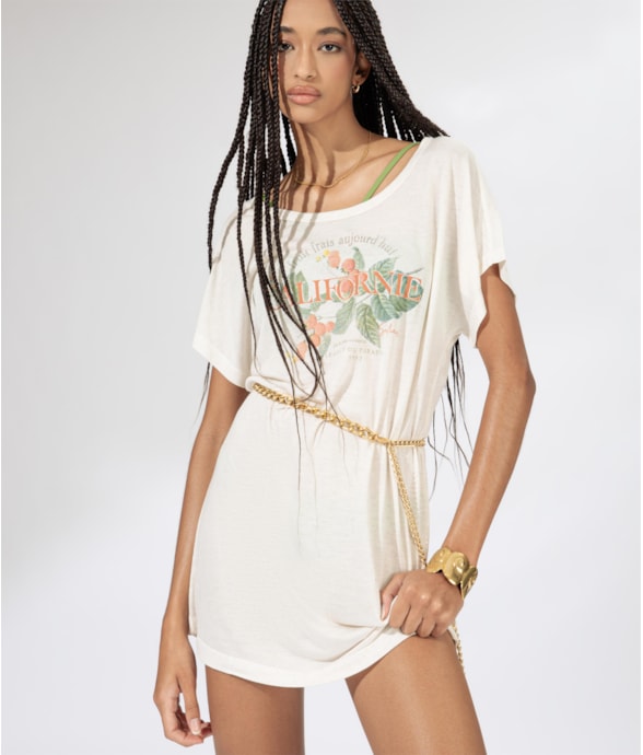 T-Dress Fruta Flor Viscolinho Off White