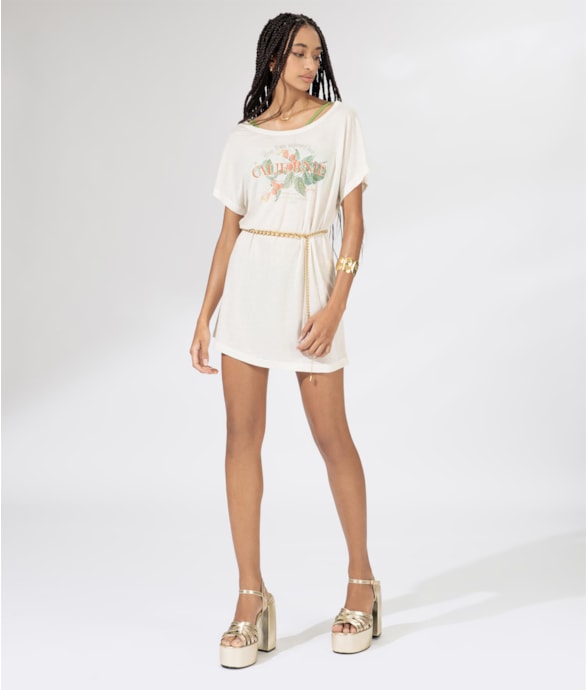 T-Dress Fruta Flor Viscolinho Off White