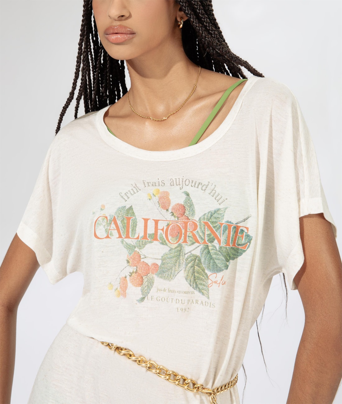 T-Dress Fruta Flor Viscolinho Off White