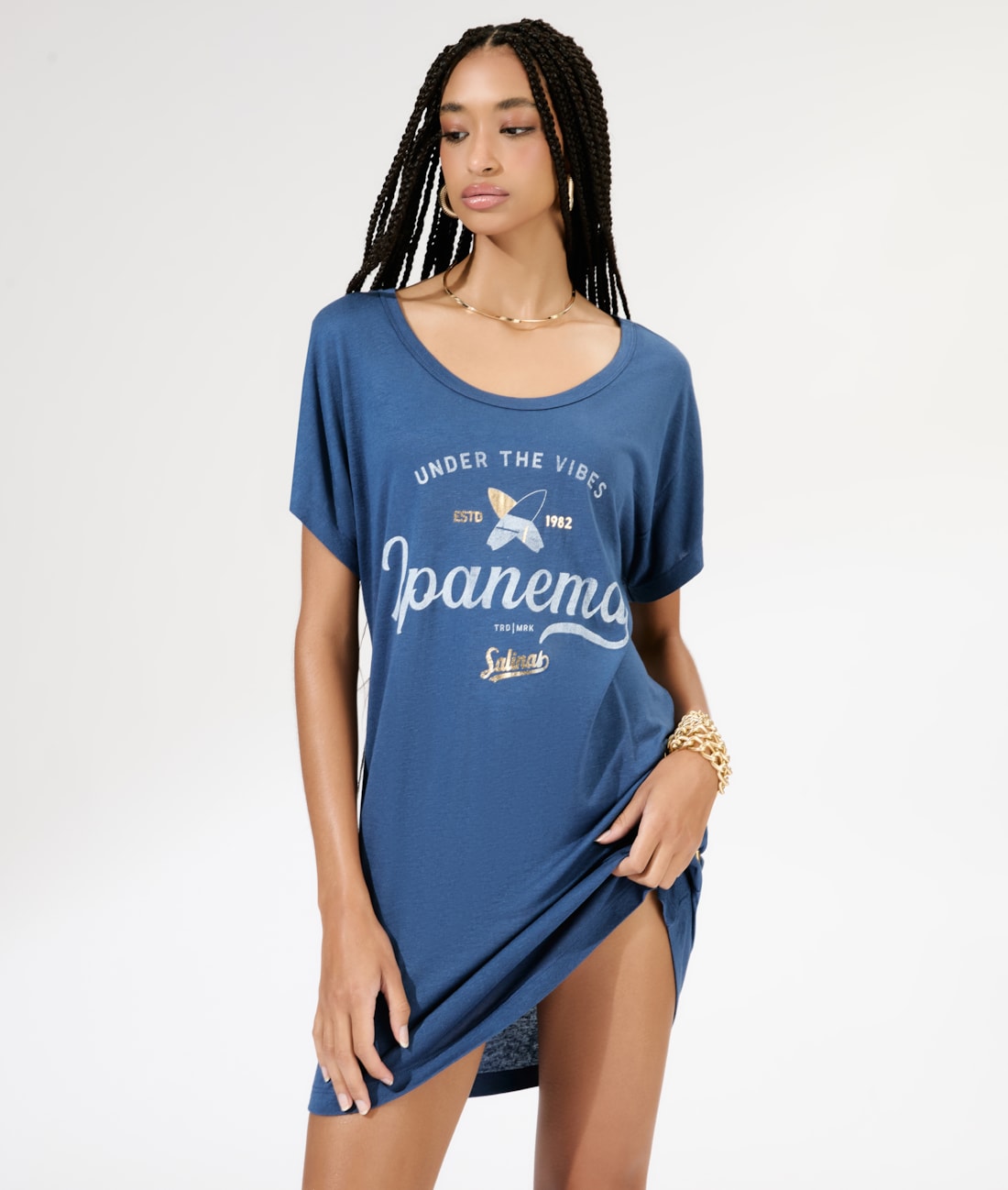 T-Dress Surf Viscolinho Marinho