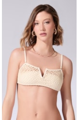 Top Bustiê Decote v Mesh Lurex Natural