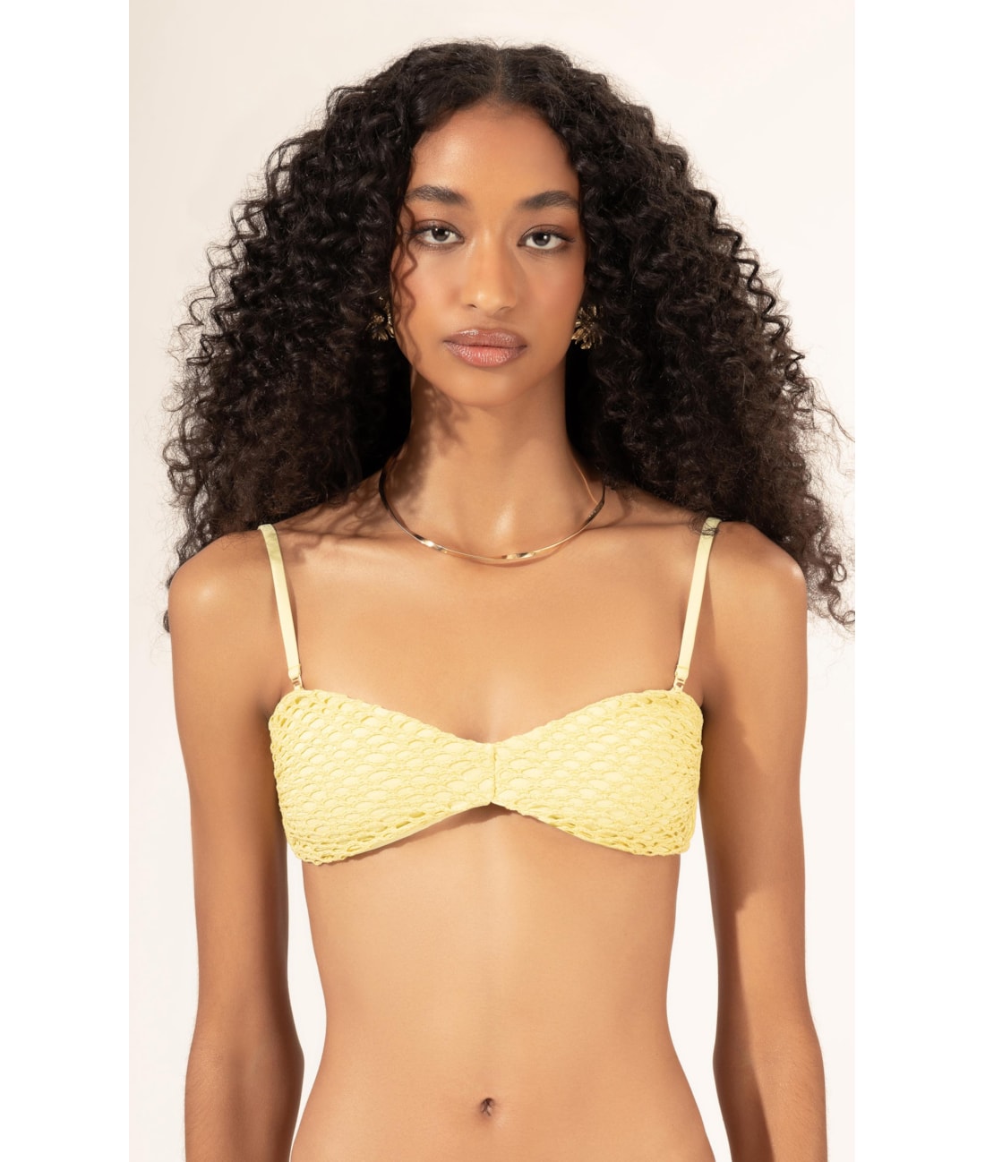 Top Bustiê Mesh Lurex Amarelo Claro