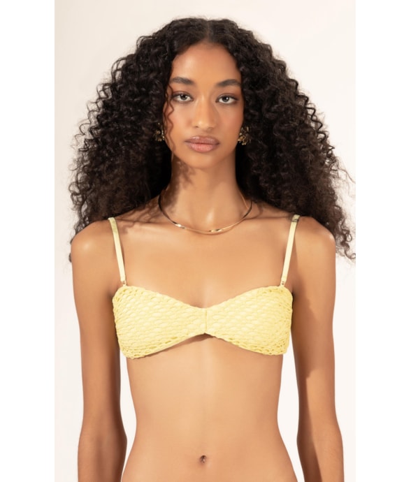 Top Bustiê Mesh Lurex Amarelo Claro