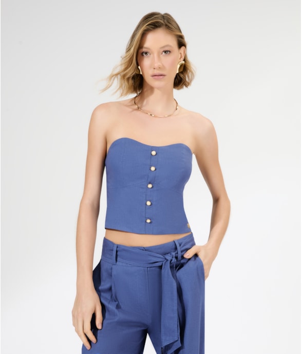Top Buttons Cambraia Azul Pervante