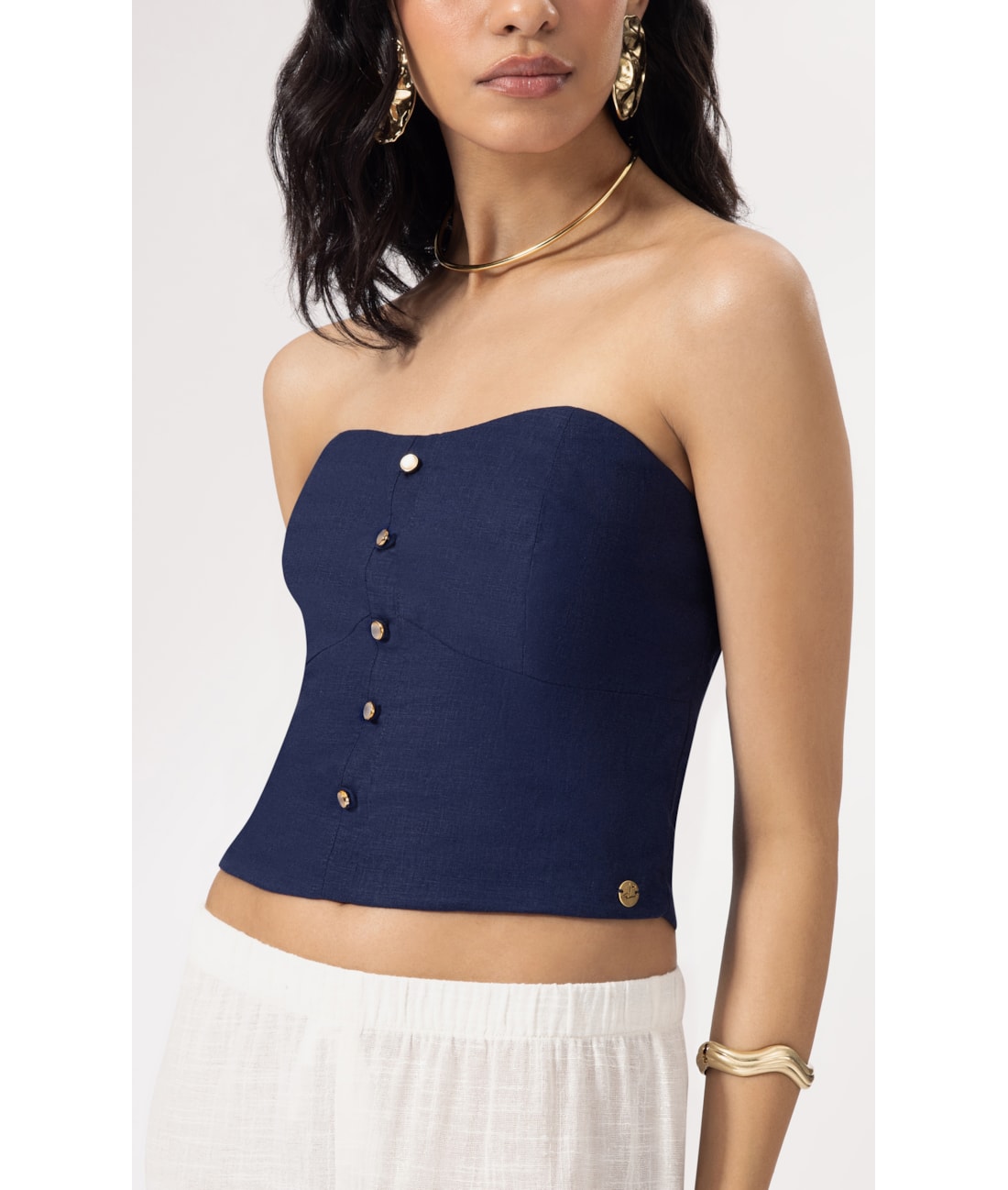Top Buttons Cambraia Dark Navy
