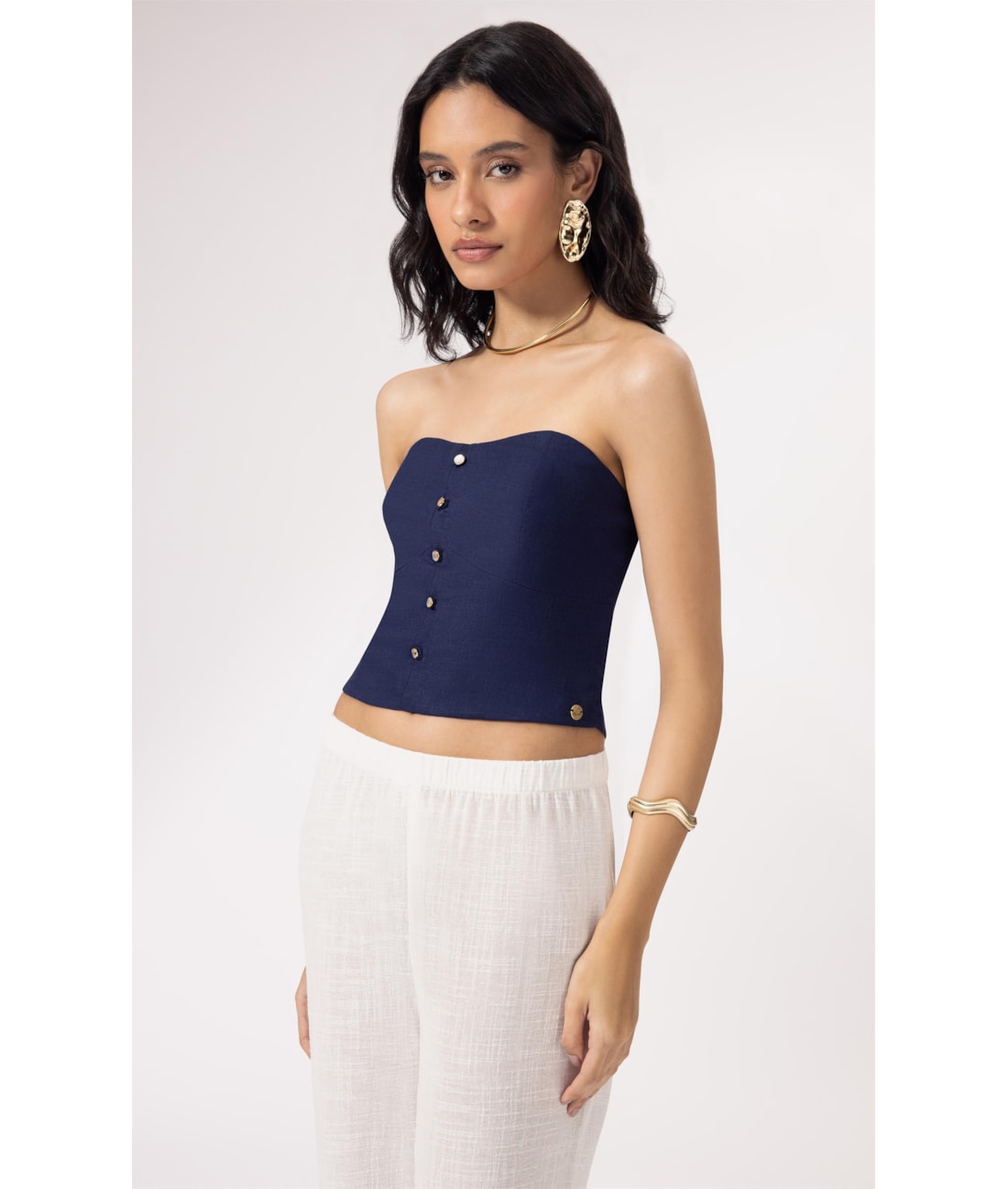 Top Buttons Cambraia Dark Navy