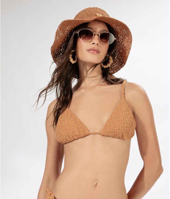Top Cortininha Crepe Shine Caramelo