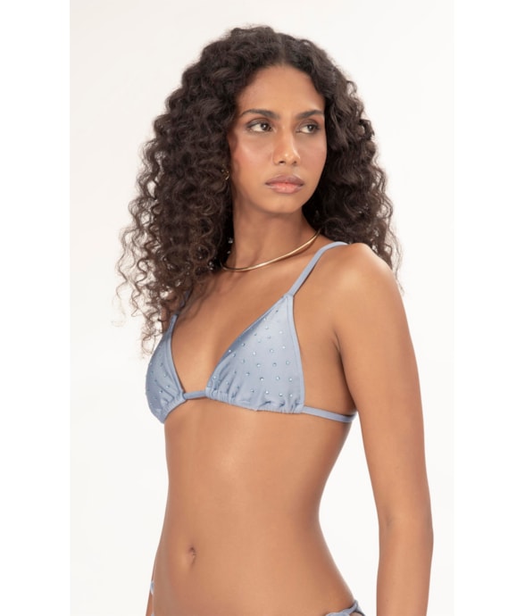 Top Cortininha Crystals By Swarovski Recreated Azul Seco
