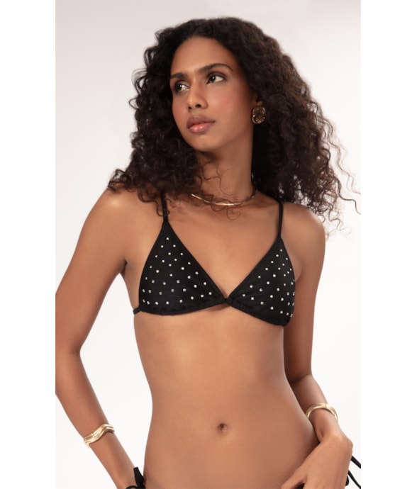 Top Cortininha Crystals By Swarovski Recreated Preto