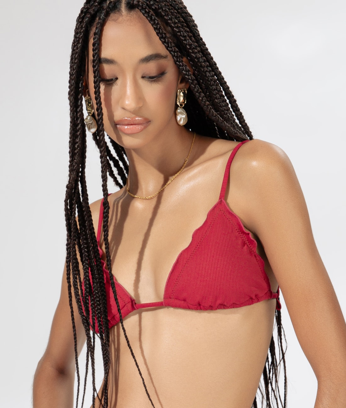 Top Cortininha Frufru Canelado Pacific Cereja