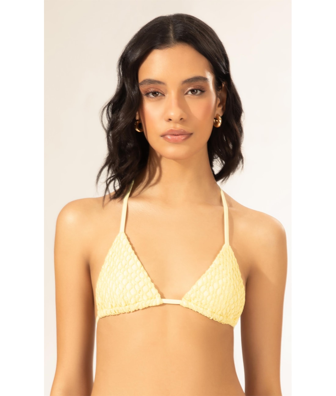 Top Cortininha Mesh Lurex Amarelo Claro