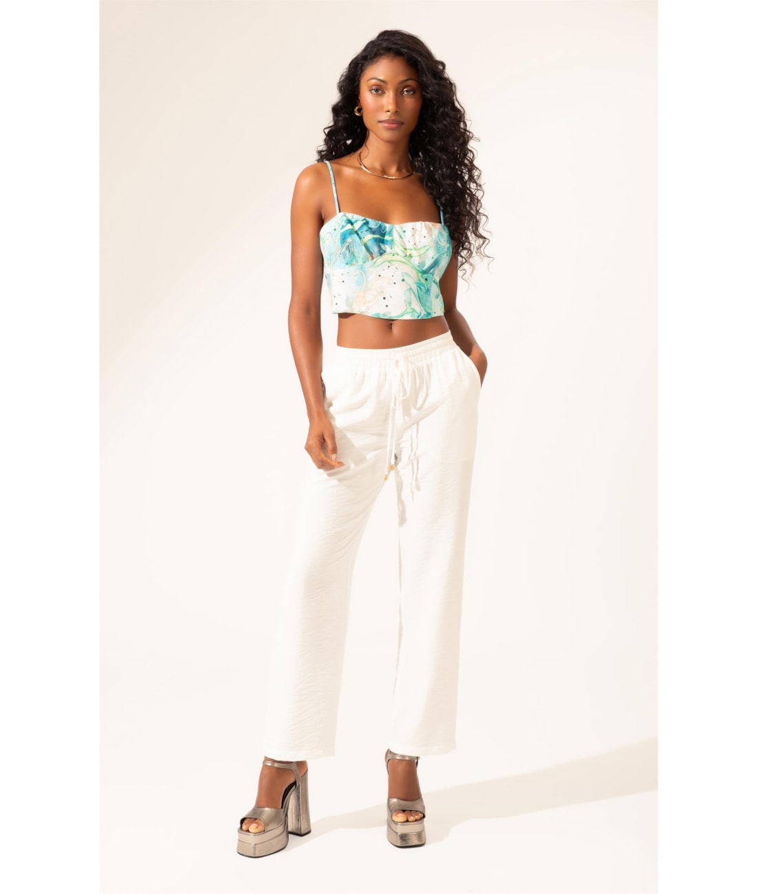 Top Cropped Lastex Sirena Off White