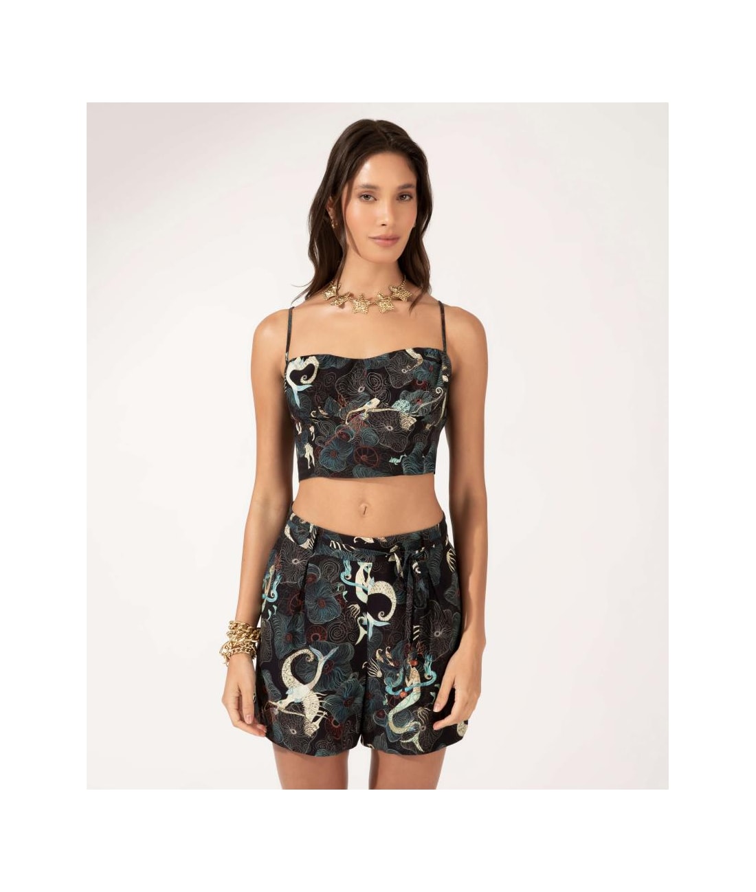 Top Cropped Lastex Sirena Preto