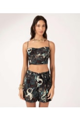 Top Cropped Lastex Sirena Preto