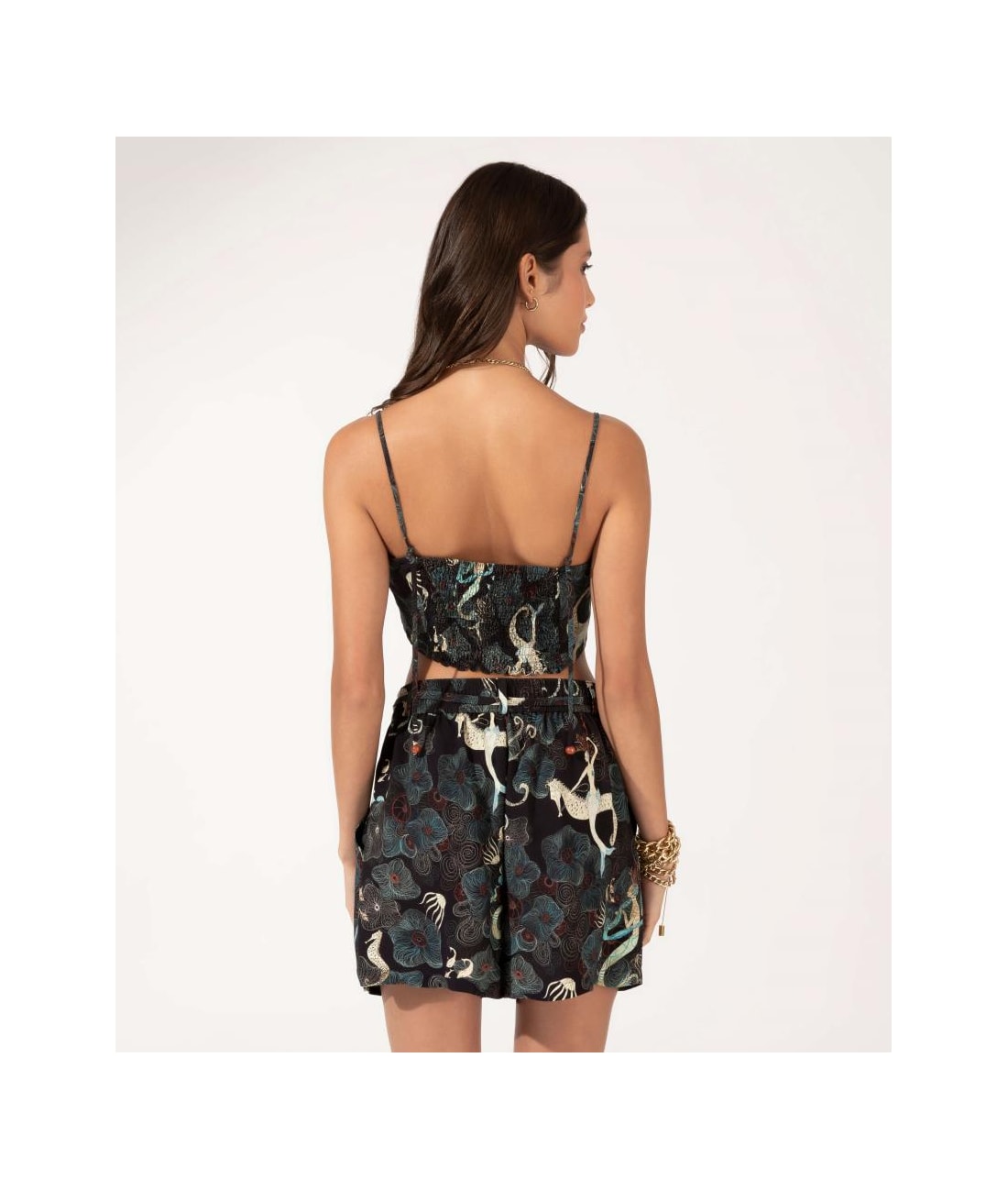 Top Cropped Lastex Sirena Preto