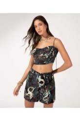 Top Cropped Lastex Sirena Preto