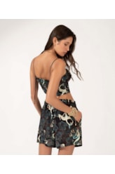 Top Cropped Lastex Sirena Preto