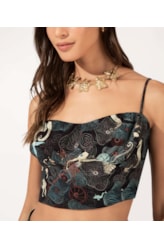 Top Cropped Lastex Sirena Preto