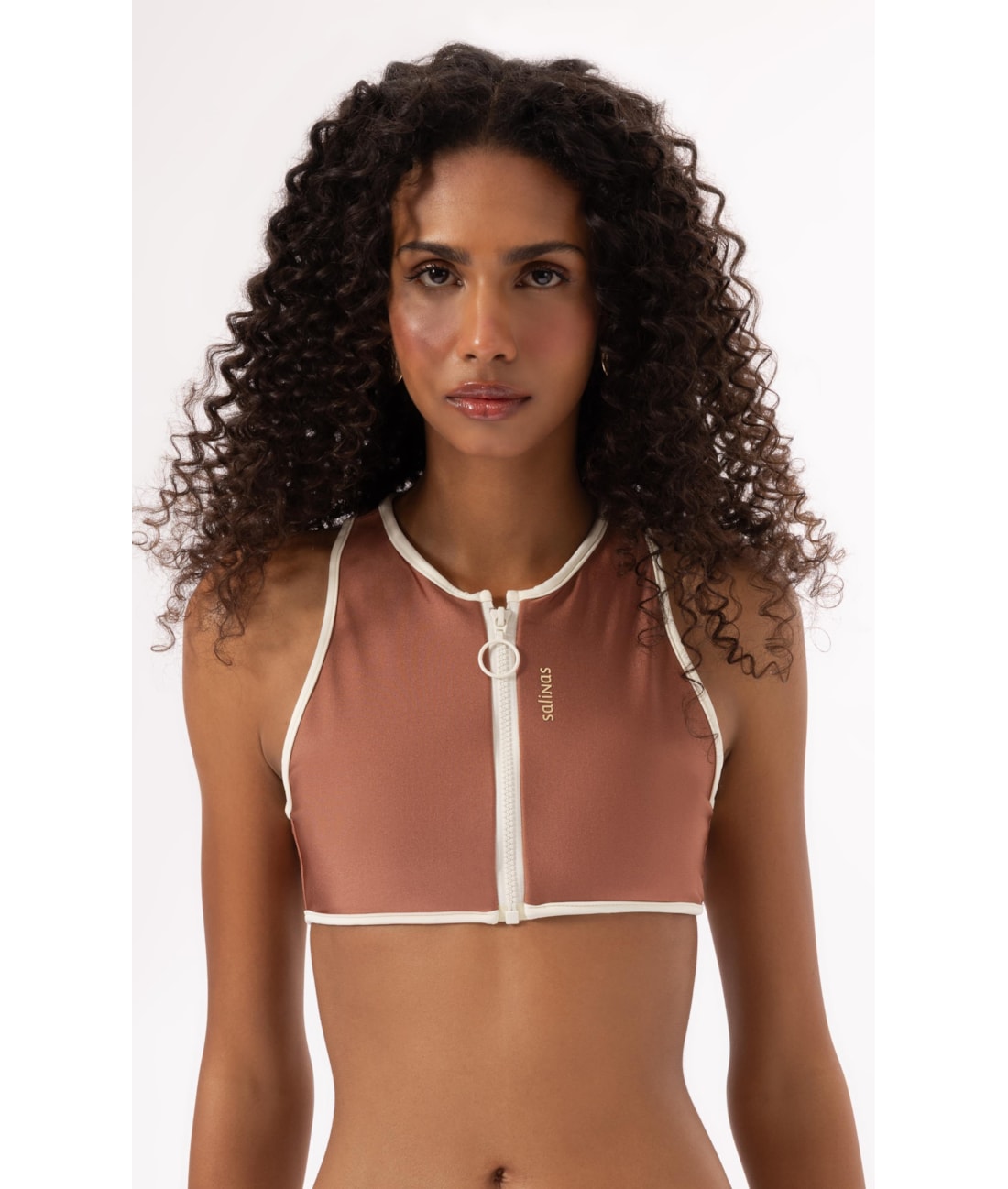 Top Cropped Nadador Apres Marrom