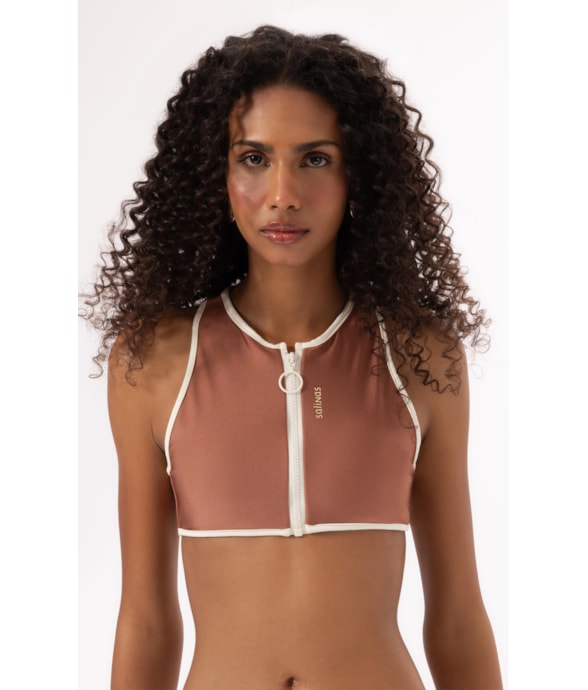 Top Cropped Nadador Apres Marrom