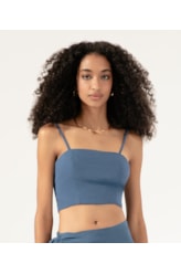 Top Cropped Transpasse Linen Blend Azul Seco