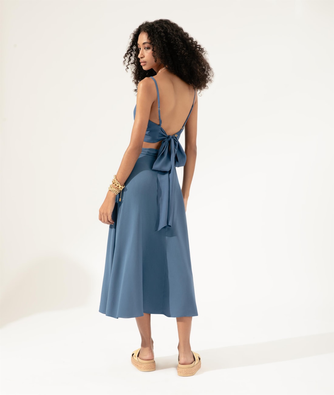 Top Cropped Transpasse Linen Blend Azul Seco