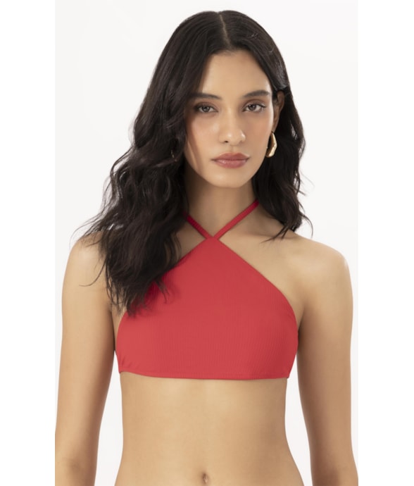Top Frente Única Canelado Geo Vermelho