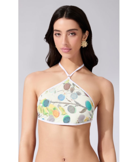 Top Frente Única Viés Bouquet Off White