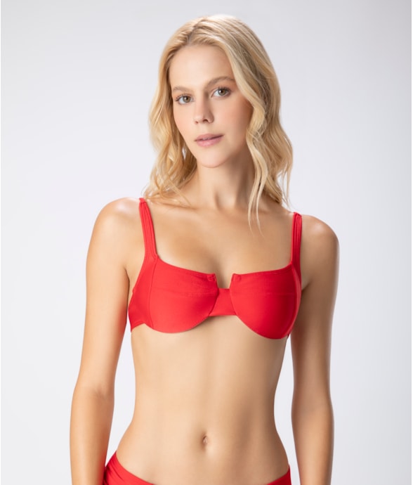 Top Meia Taça Arco Pespontos Ártico Vermelho