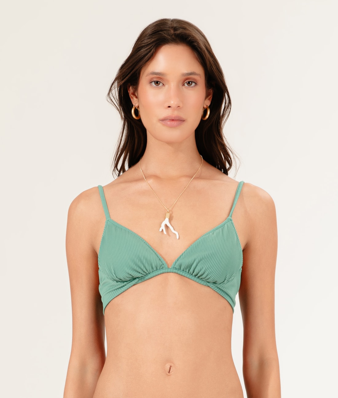 Top Meia Taça Comfort Madras Verde Oliva