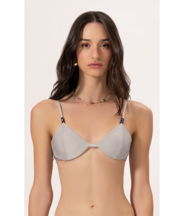 Top Meia Taça Crystals By Swarovski Lumier Cinza Claro