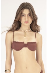 Top Meia Taça Franzido Draping Marrom