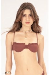 Top Meia Taça Franzido Draping Marrom