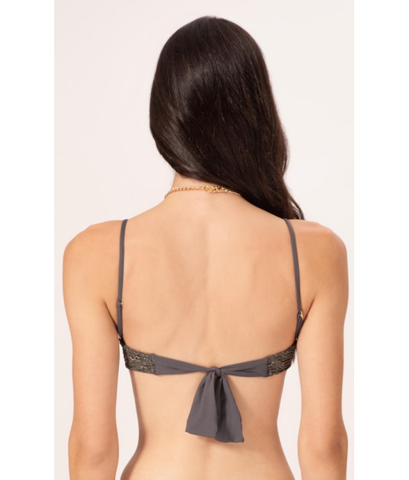 Top Meia Taça Pala Comfort Rendado Lux Grafite