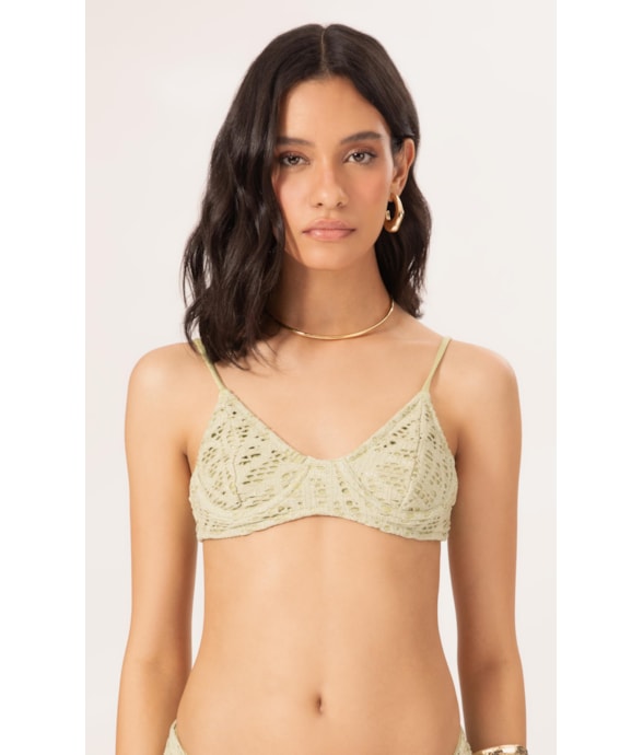 Top Meia Taça Pala Comfort Rendado Lux Verde Agua