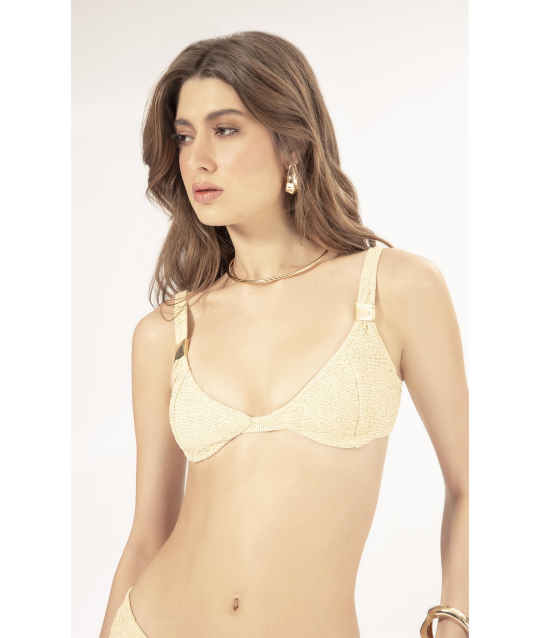 Top Meia Taça Recort Comfort Crepe Shine Amarelo Manteiga