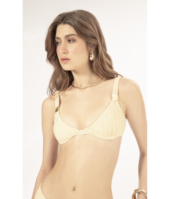 Top Meia Taça Recort Comfort Crepe Shine Amarelo Manteiga