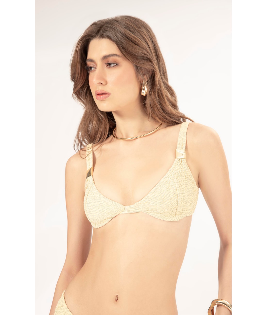 Top Meia Taça Recort Comfort Crepe Shine Amarelo Manteiga