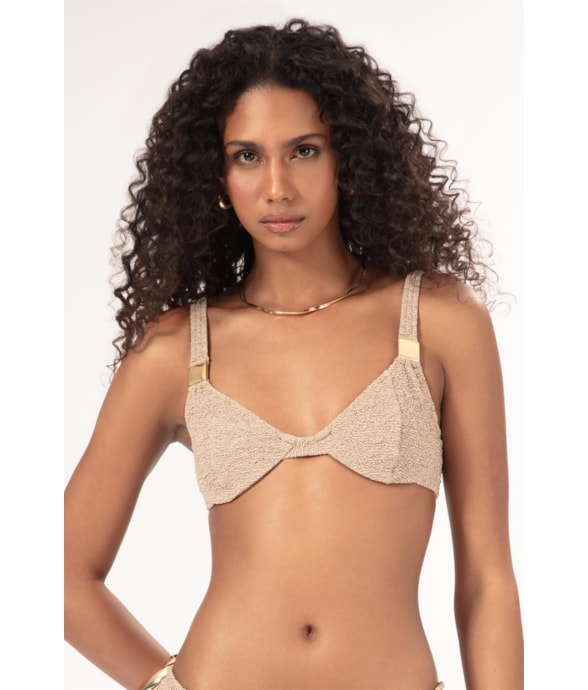 Top Meia Taça Recort Comfort Crepe Shine Marrom