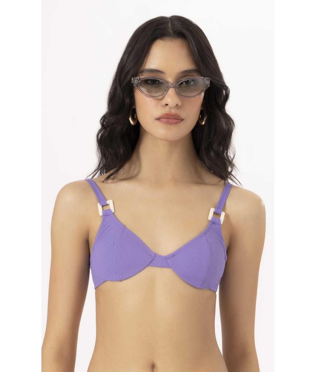 Top Meia Taça Recorte Comfort Canelado Geo Violeta