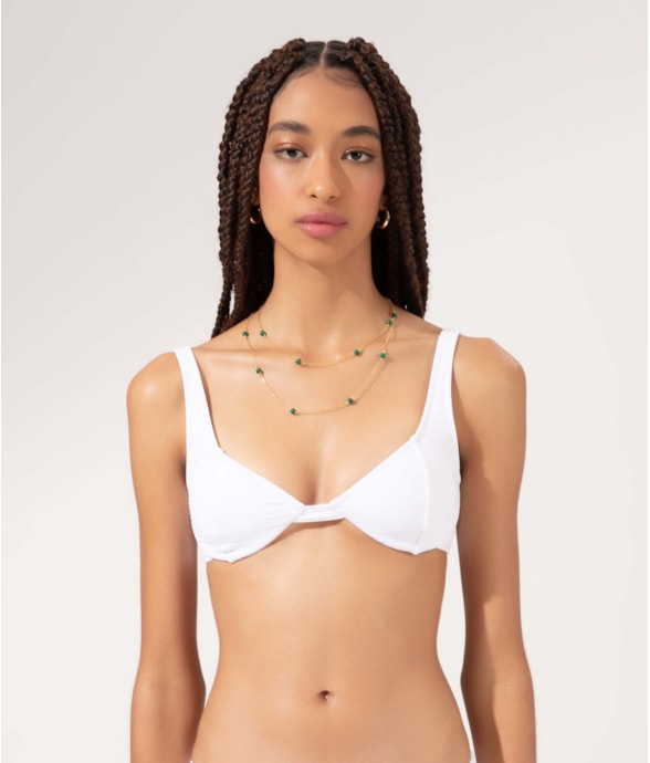 Top Meia Taça Recorte Comfort Dots Branco