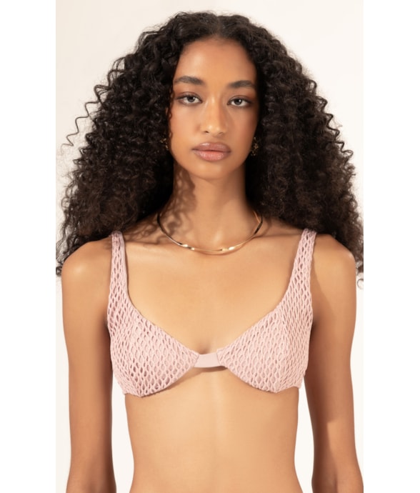 Top Meia Taça Recorte Comfort Mesh Lurex Rosê