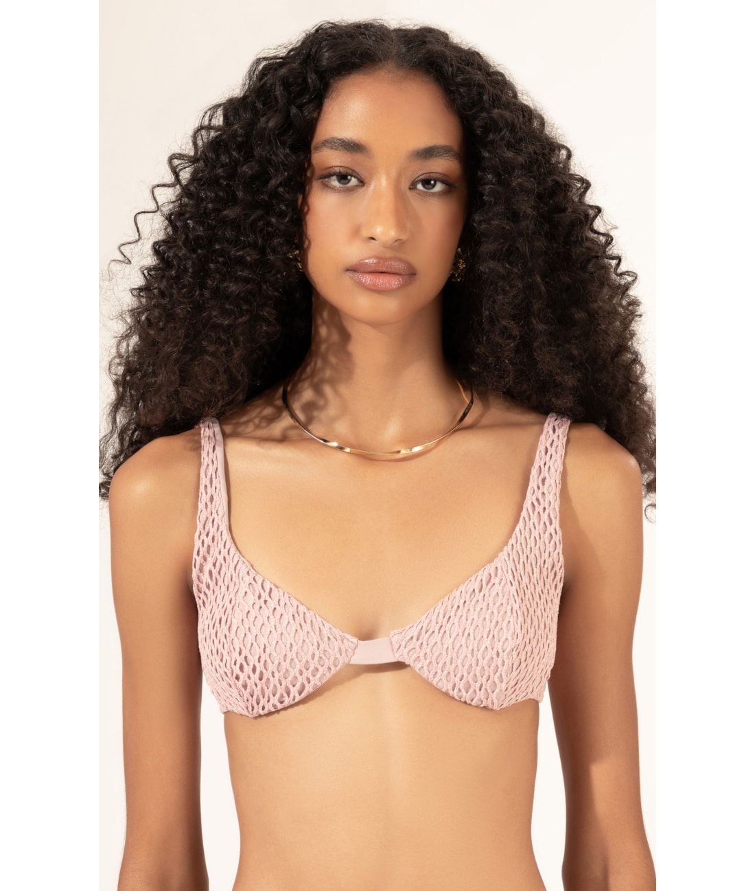 Top Meia Taça Recorte Comfort Mesh Lurex Rosê