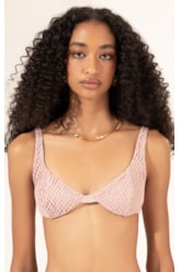 Top Meia Taça Recorte Comfort Mesh Lurex Rosê
