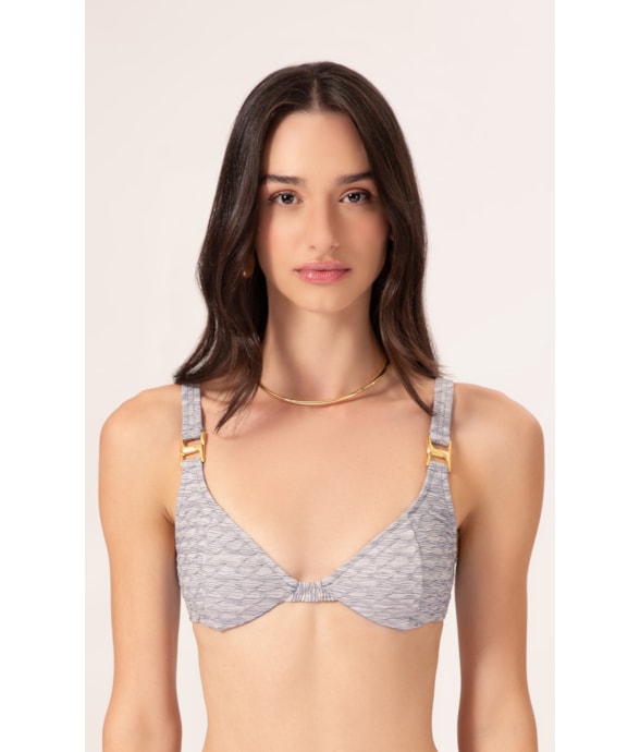 Top Meia Taça Recorte Comfort Versi Azul Jeans Mescla